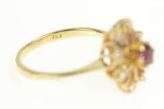 14K Yellow Gold Round Ruby Diamond Halo Retro Statement Ring
