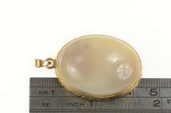 10K Yellow Gold Oval Cloudy Agate Cabochon Ornate Statement Pendant