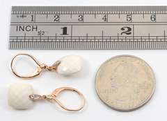 Stylish White Agate & Diamond Drop Earrings in 14K RG