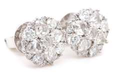New 2.04ctw Pear Shape Rose Cut and Round Diamond Stud Earrings in 18K