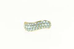 14K Yellow Gold Pave Blue Topaz Encrusted Wavy Band Ring