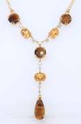 Pleasing Yellow Gold Tiger Eye, Citrine and Diamond Necklace