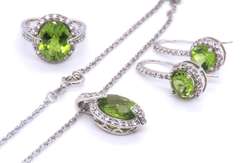 925 Sterling Silver Green Cubic Zirconia Pendant on Chain with Ring and Matching Earrings