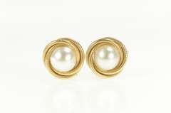 14K Yellow Gold Pearl Twist Design Mabe Clip Back Retro Earrings