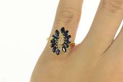 14K Yellow Gold Marquise Sapphire Diamond Wavy Cluster Ring