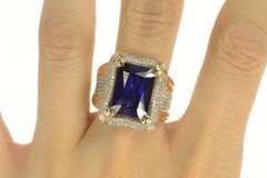 14K Yellow Gold Emerald Cut Sim. Sapphire 0.50 Ctw Diamond Ring