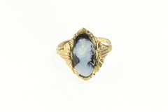 10K Yellow Gold Carved Agate Lady Cameo Vintage Statement Ring