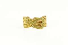 Sterling Silver Pave Yellow Diamond Encrusted Belt Buckle Ring