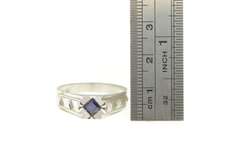 18K White Gold 1940's Syn. Sapphire Squared Men's Grooved Ring