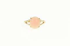 14K Yellow Gold Retro Oval Coral Cabochon Vintage Statement Ring