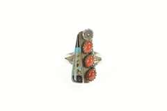 Sterling Silver Native American Coral Turquoise Onyx Ring