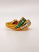18kt Solid Yellow Gold, Emerald, and Diamond Ring