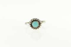 Sterling Silver Round Turquoise Twist Trim Southwestern Ring
