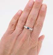 14k White Gold Blue Sapphire and Diamond Carved Ring
