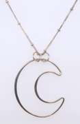 925 Sterling Silver Half Moon Pendant on Beaded Chain Necklace
