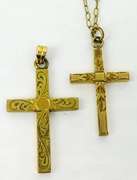 2 Vintage Gold Filled Cross Pendants/Chain
