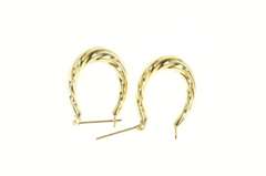 14K Yellow Gold Oval Satin Finish Twist Statement Hoop Earrings