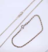 Set of Vintage Italian 925 Sterling Silver Rope Chain Necklace and Matching Bracelet