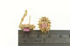 14K Yellow Gold 4.30 Ctw Rubellite Tourmaline Diamond Halo Earrings