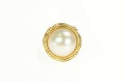 18K Yellow Gold Mabe Pearl Ornate Banded Statement Cocktail Ring