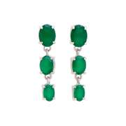 Plated Rhodium 4.05cts Green Agate Earrings