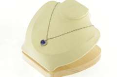 10K White Gold Heart Syn. Sapphire Diamond Halo Chain Necklace