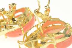 14K Yellow Gold Sunstone Cabochon Ornate Dolphin French Clip Earrings