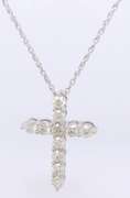 Delightful White Gold approximate 1.10ctw Prong Set Diamond Cross Pendant on Chain