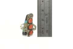 Sterling Silver Native American Coral Turquoise Onyx Ring