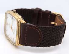 Omega Seamaster Quartz White Dial Date Brown Band Watch