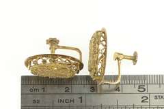18K Yellow Gold Victorian Ornate Filigree Oval Screw Back Earrings