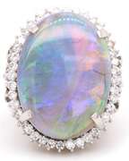 New 10.92ct Black Opal and 0.78ctw Diamond Frame Ring in Platinum