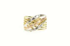 14K Yellow Gold Diamond Tri Tone Wavy Layered Look Band Ring