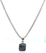 Vintage 925 Sterling Silver Malachite Pendant on Popcorn Chain Necklace