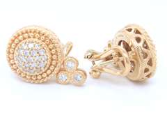 Handsome Yellow Gold Judith Ripka Pave Diamond Earrings