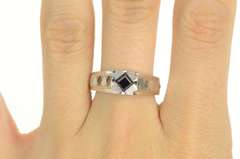 18K White Gold 1940's Syn. Sapphire Squared Men's Grooved Ring