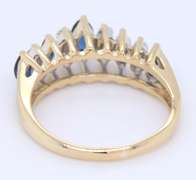 Stunning Yellow Gold Marquise Blue Sapphire and Diamond Pyramid Ring