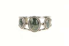 Sterling Silver Oval Moss Agate Cabochon Southwestern Cuff Bracelet