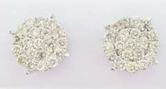 Large Round Cluster Diamond 10k White Gold Earrings