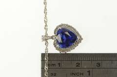 10K White Gold Heart Syn. Sapphire Diamond Halo Chain Necklace