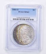 MS63 1884-O Morgan Silver Dollar - Rainbow Toned - Graded PCGS
