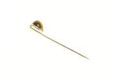 18K Yellow Gold Pear Tiger's Eye Cabochon Ornate Vintage Stick Pin