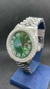 36MM CUSTOM ROLEX OYSTER PERPETUAL DATE-JUST GREEN ROMAN DIAL WITH DIAMOND BEZEL STAINLESS STEEL JUBILEE-BAND