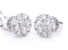 New 2.04ctw Pear Shape Rose Cut and Round Diamond Stud Earrings in 18K