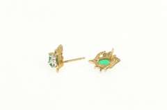 14K Yellow Gold Oval Syn. Emerald Diamond Accent Stud Earrings