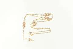 10K Yellow Gold Classic Pearl Chain Link Drop Dangle Necklace