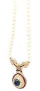 New 13.22ct Sapphire Cabochon 9.60ctw Ruby 2.75ctw Diamond and Cultured Pearl Strand Pendant Necklace in 14K