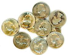 10 Assorted Silver Washington Quarters