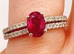 18kt Solid White Gold, Ruby, & Diamond Ring