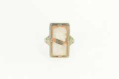 14K White Gold Art Deco Filigree Carved Shell Cameo Diamond Ring